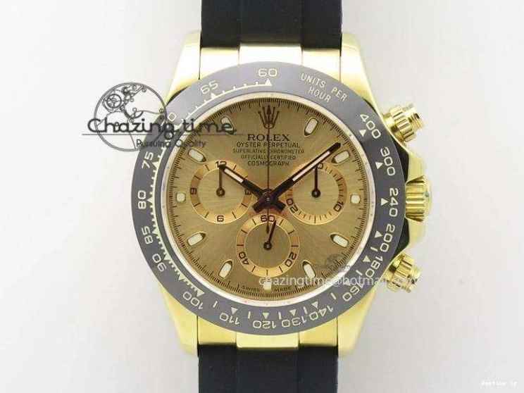 0105 Stylish Daytona YG BP Maker Gold Dial Sticks Markers On Rubber Strap A7750@ 4012